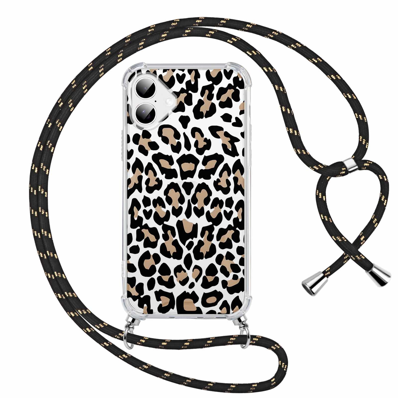Coque IPhone 17 6,3'' Avec Cordon Réglable - Motif Léopard, Silicone+PC Antichoc, Supporte Charge Sans Fil