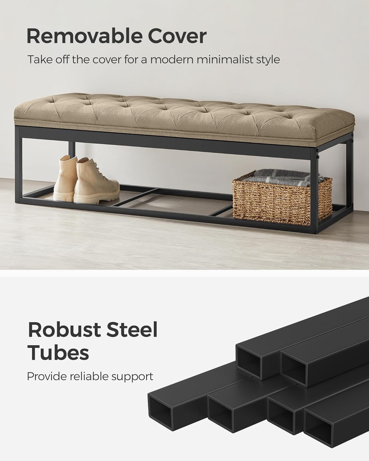 SONGMICS Storage Ottoman Bench, Foot Rest with Legs, 15.7 x 43.3 x 15.7 Inches, End of Bed Bench, Storage Chest, Load up to 660 lb, for Living Room, Bedroom, Entryway, Camel Brown ULSF088R01 - Image 4