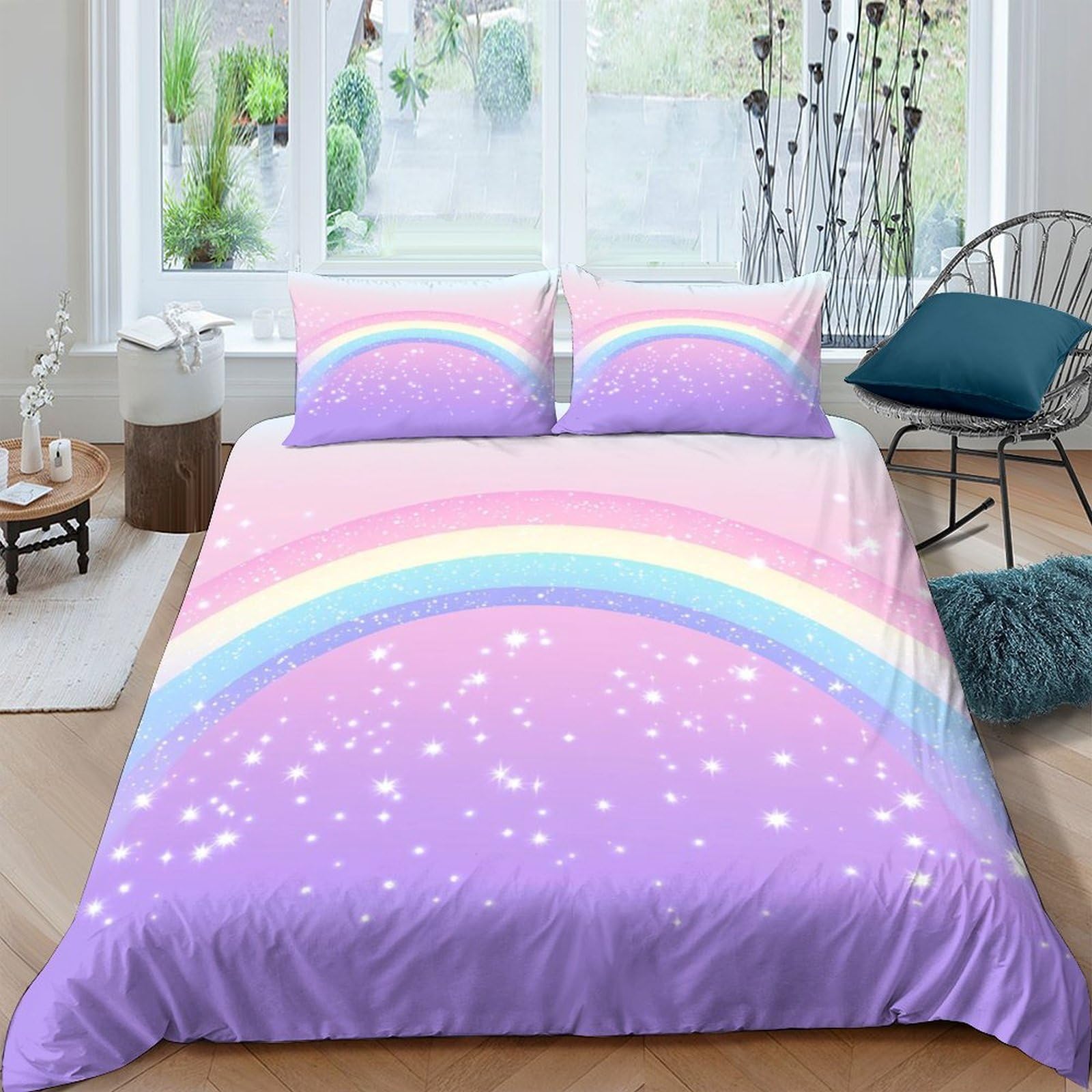 Ctjqhvkz Style-8 3D Printed Rainbow Pastel Fitted Sheet Microfiber Soft Anti-Slip Starry Sky Mattress Cover For Bedroom Dorm Room Decor Single（135X200cm）