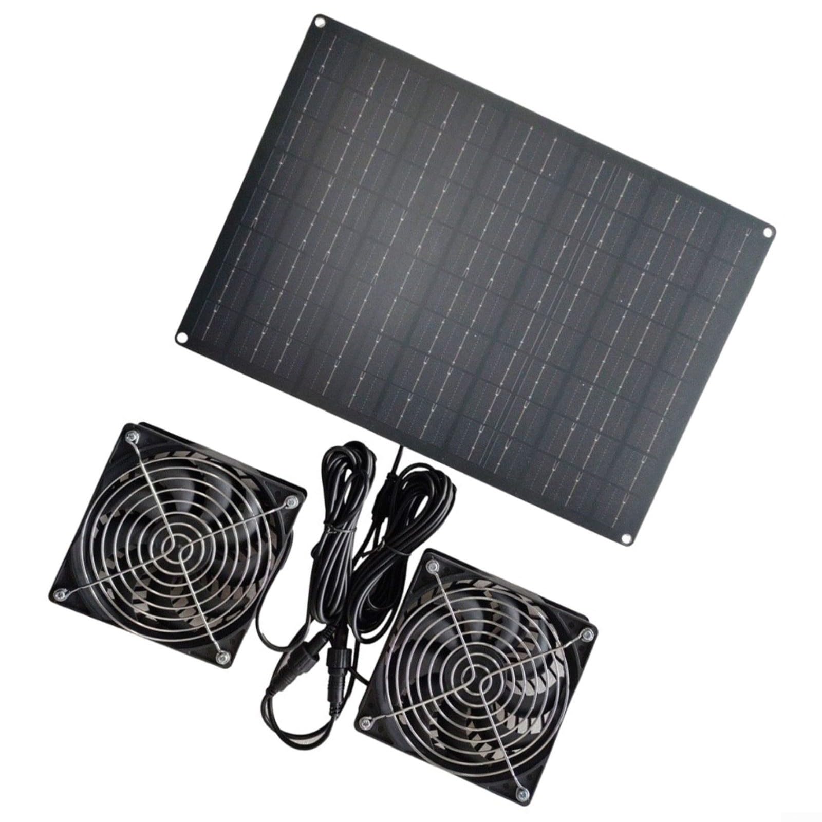 Kit ventola di scarico solare da 15 W con 2 ventole, impermeabile IP65, per ventilazione di polli, serre, animali domestici, circolatore d'aria a basso rumore
