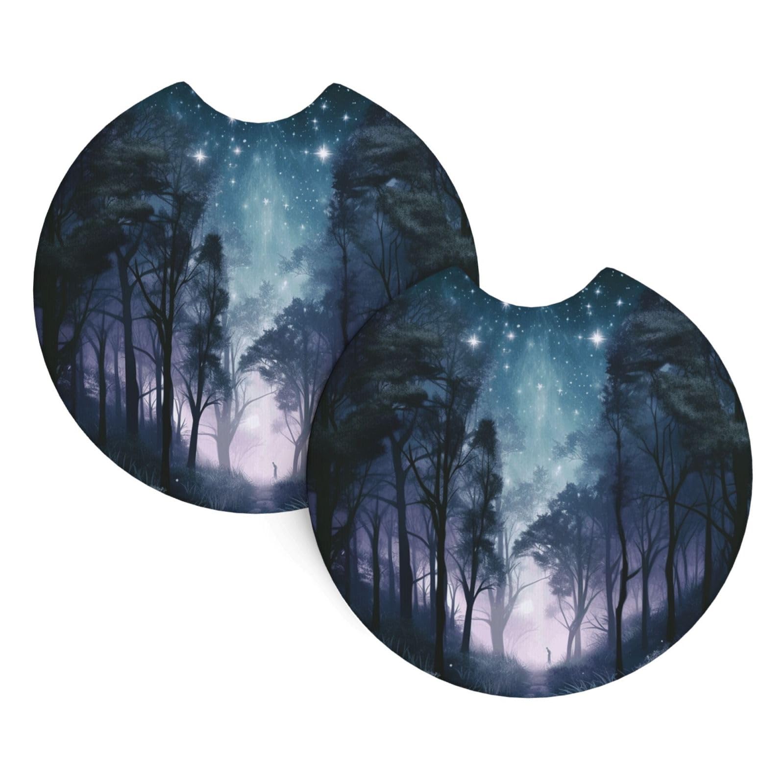 2 Pack Car Coaster for Cup Holders Forest Starry Car Cup Coaster 2.7" Neoprene Non-Slip Automotive Cup Mat Universal Auto Car Interior Accessories for Women Men Cup Pad