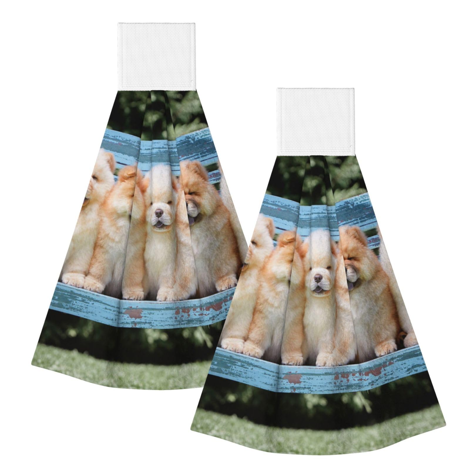 DOPKLNA Chow-Chow Cute Dogs Five Puppies, 2 Pcs Hanging Coral Fiber Hand Towels for Bathroom, Absorbent Kitchen Towels