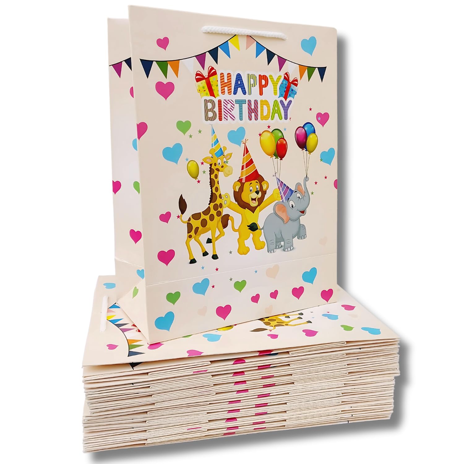IncyWincy Happy Birthday Return Gift Goody Bags (Pack Of 60), Reusable Paper Goodie Bags For Occasions, Birthday, Wedding, Reception, Engagement, Housewarming, Diwali, Christmas,White