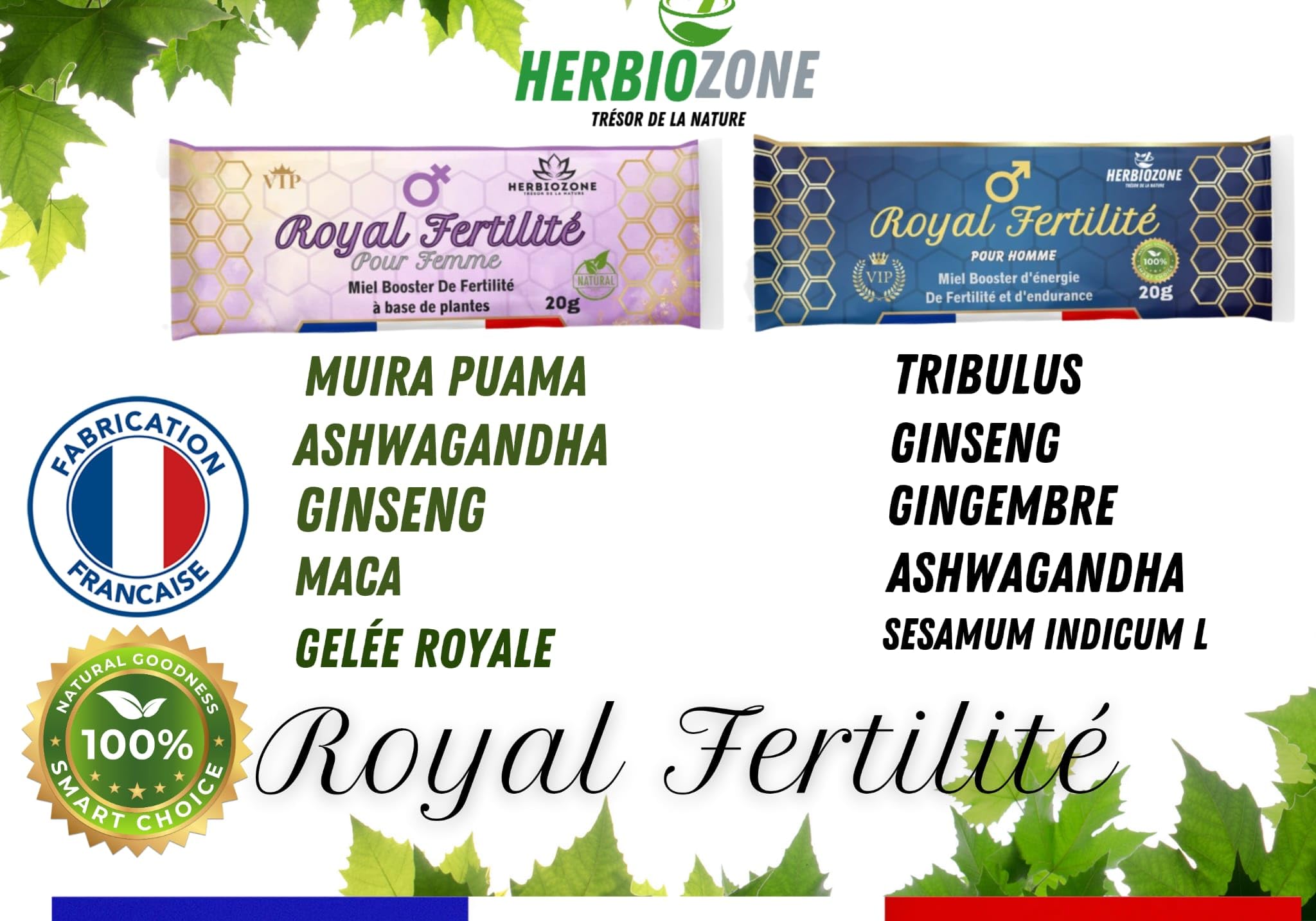 Royal Fertilité | Miel Aphrodisiaque Pour Homme & Femme | Stimulant Naturel | Endurance | Tribulus | Ashwagandha | Ginseng | Gingembre | Performances Masculine | Fertilité