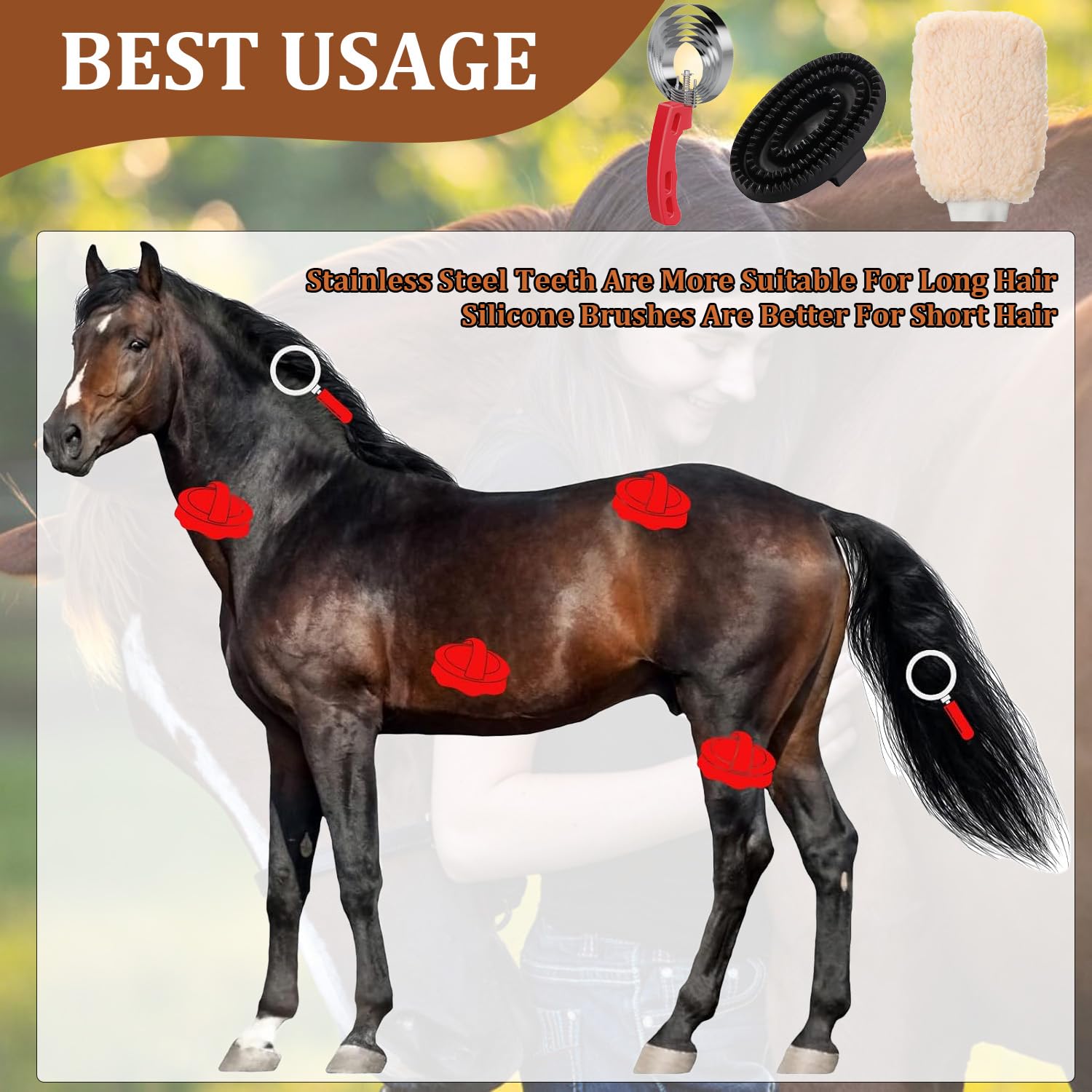 Horse Grooming Brush - 6 Rings Curry Comb -3