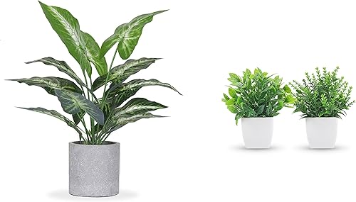 JC Nateva - Un paquete de plantas falsas pequeñas de 16 pulgadas, plantas artificiales en maceta y 2 paquetes de plantas falsas, pequeñas plantas