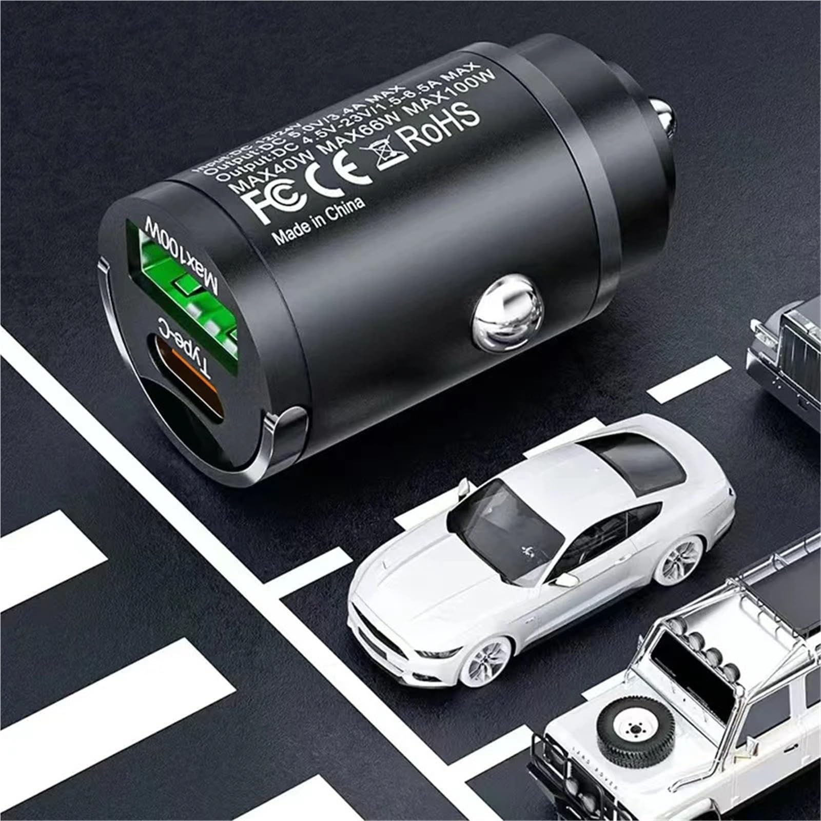 caricabatterie auto, Caricabatterie mini USB for auto a doppia porta da 100 W(200W Dual USB Black)