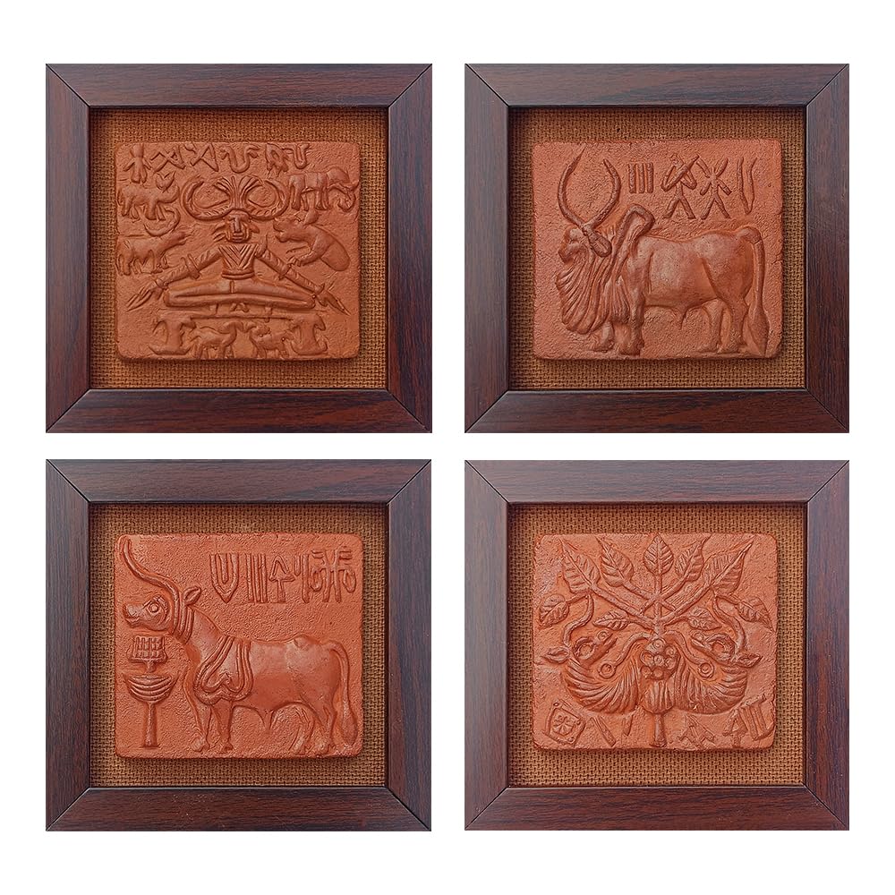 LAAL MATI ART & CRAFT | Handcrafted Terracotta Wall Art | Indus Valley Civilization Seals | Pashupati Seal | Humpback Bull Seal | Unicorn Seal | The Tree of Creation Seal, 28 cm-image-9