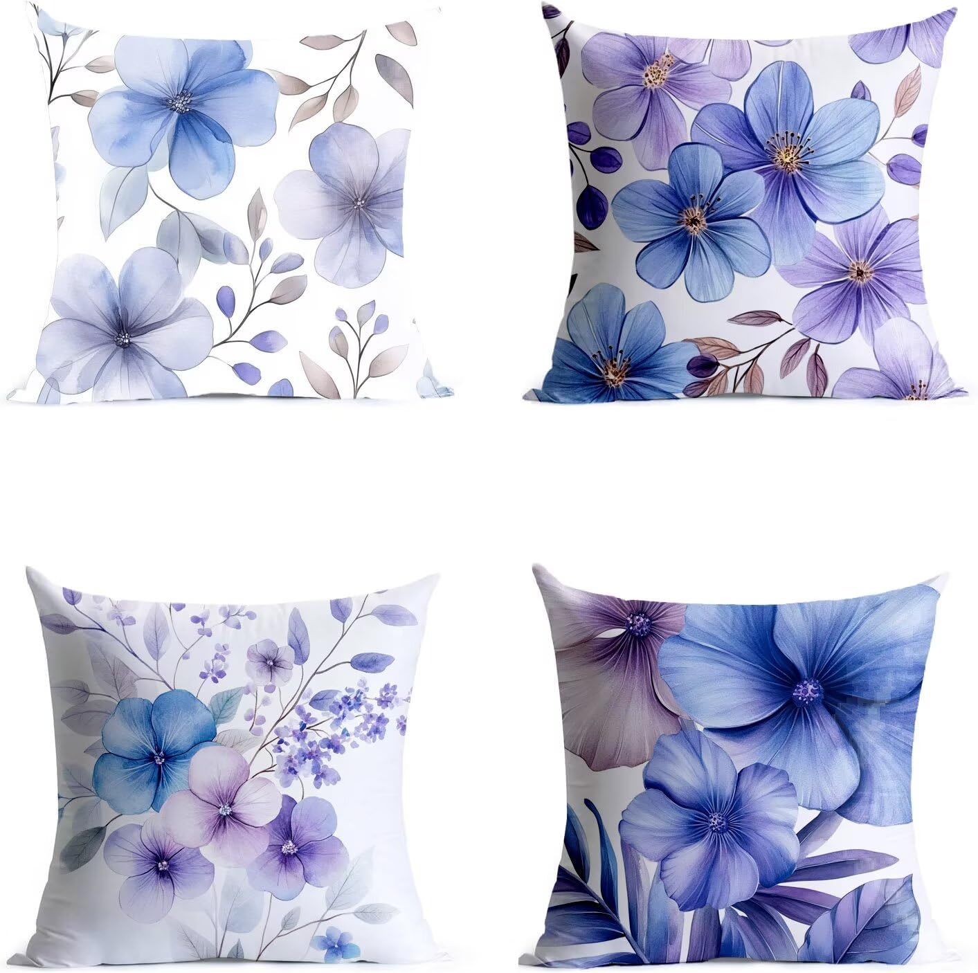 Fioletowa poszewka na poduszkę 65x65 cm Zestaw 4 sztuk, dwustronna poszewka na poduszkę z nadrukiem, wodoodporna poszewka na poduszkę Con niewidoczny zamek błyskawiczny do dekoracji sofy zewnętrznej