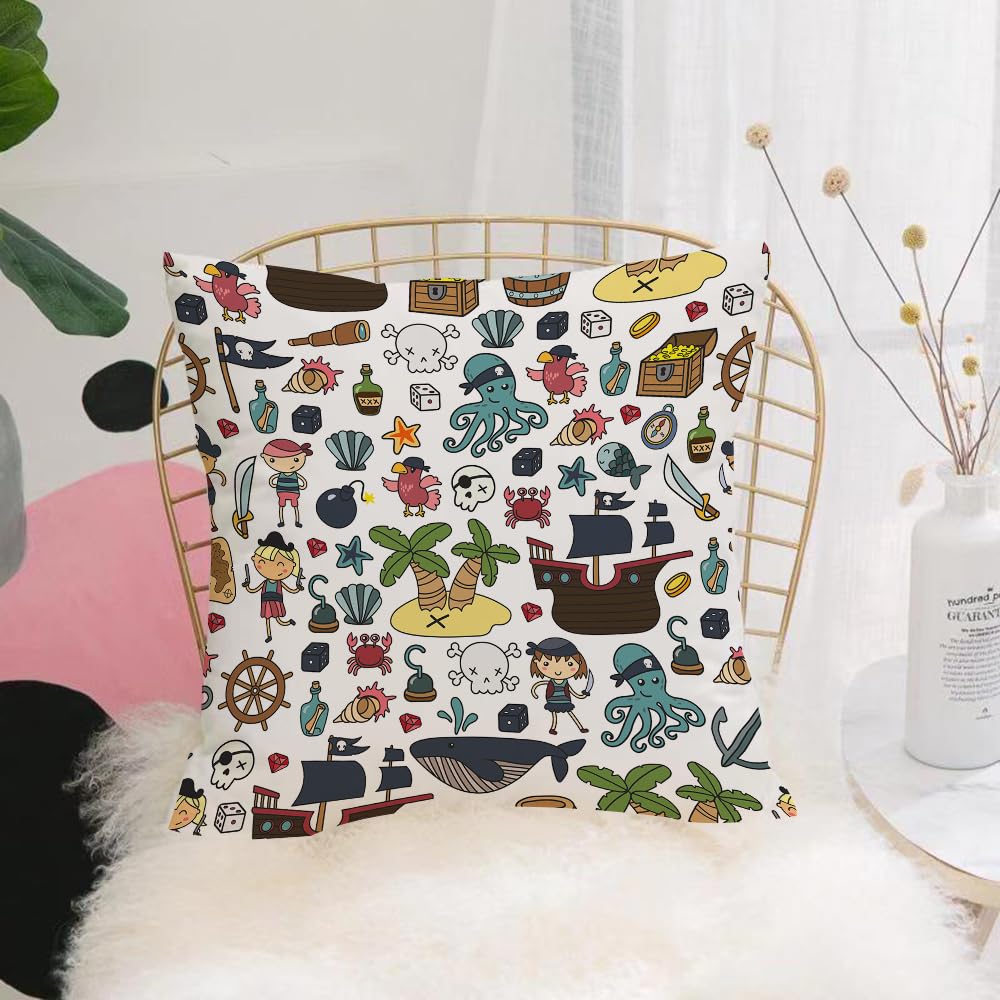 HYOSXW Cushion Cover,Throw Pillow Case Home Decorative for Living Room Bedroom Sofa Chair 16X16 Inch,Pirate, children play pirate, kindergarten, cartoon pirate,Pillowcase 40X40cm