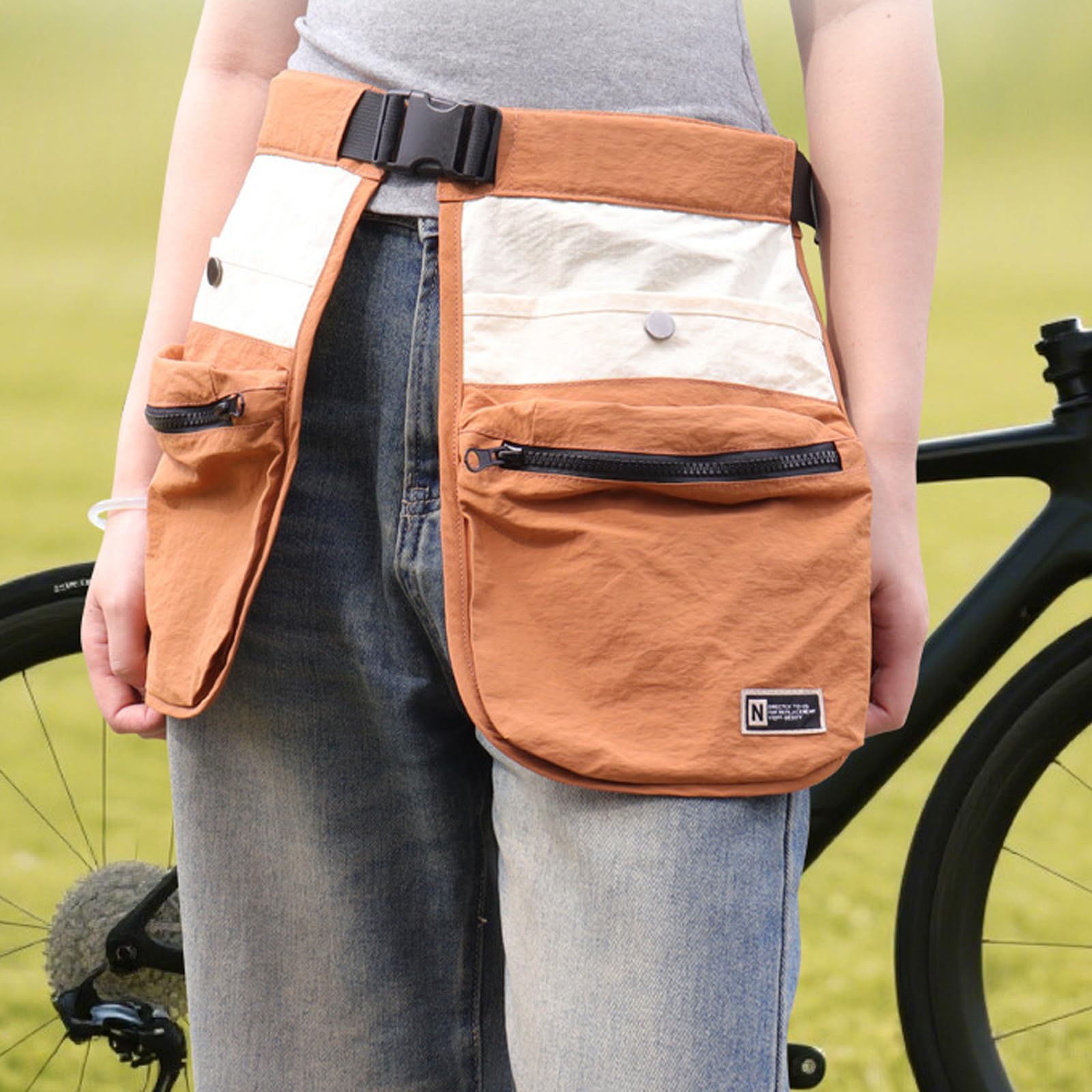 Generous Adventure Riñonera con cierre de cremallera y diseño ergonómico, bolsas deportivas para senderismo, ciclismo y entrenamiento, bolsa impermeable, Blanco y marrón, Mass Beauty