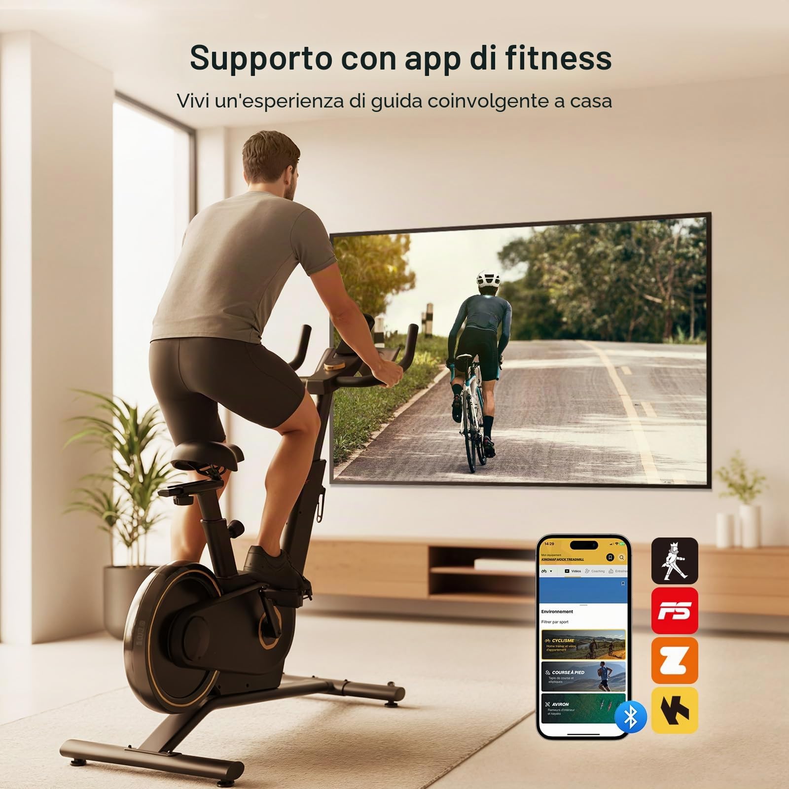 Cyclette per casa, 40 livelli di resistenza magnetica, pieghevole, per interni, capacità di peso di 120 kg, bici da fitness silenziosa, con display a LED, app supportata