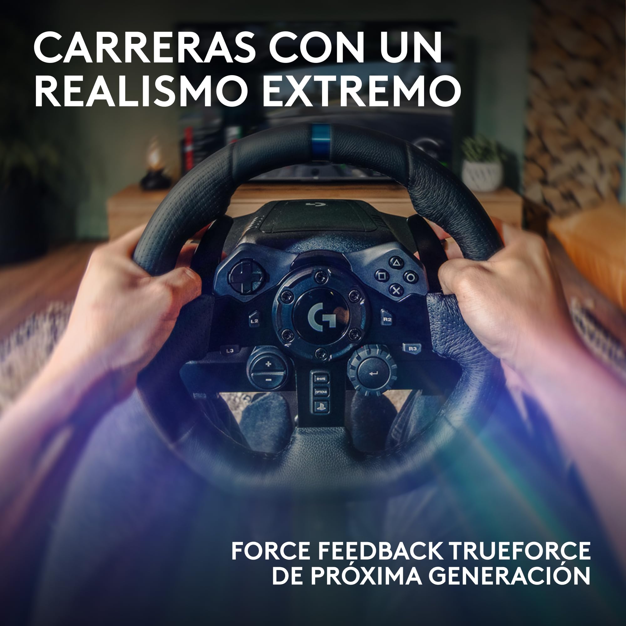 Logitech G G923 Racing Wheel and Pedals, Force Feedback TRUEFORCE,1.000 Hz, respuesta eficaz, control de salida de doble embrague, volante auténtico, para PS5, PS4, PC, Mac - Negro