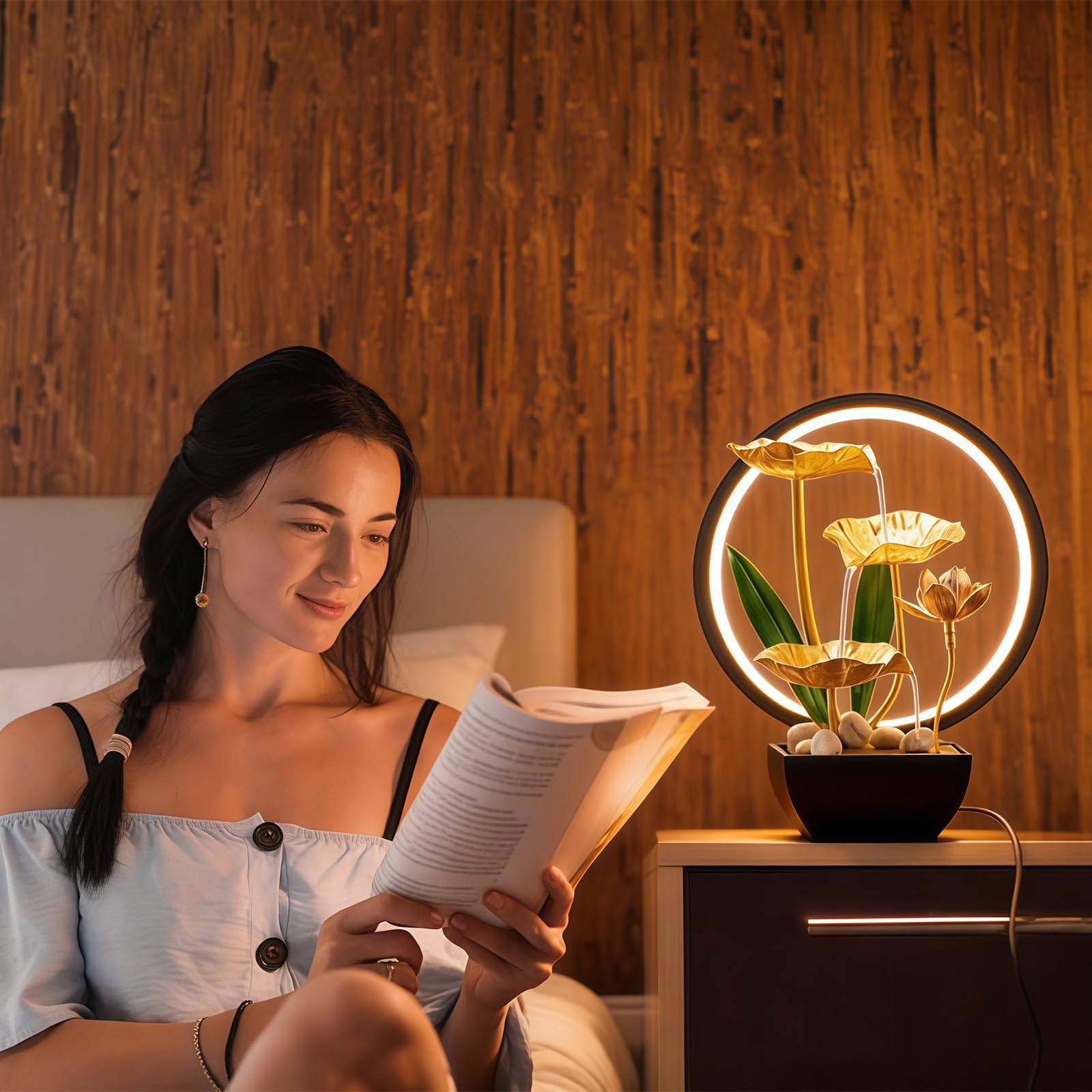 Fontaine d'intérieur, Fontaine de Table en Cascade avec éclairage LED, décoration Zen Moderne avec Pompe silencieuse, décoration de Table Zen Moderne, méditation et détente