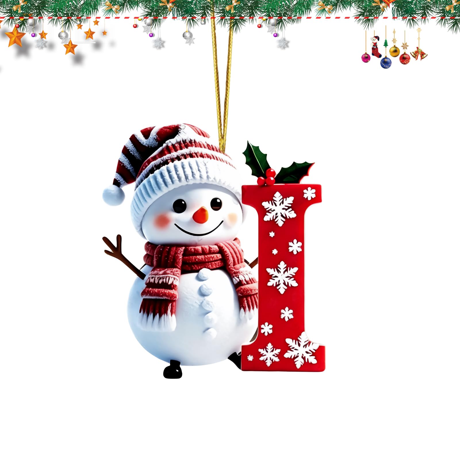 Christmas Letter Tree Decoration, 26 Pendant Hanging Ornaments for Tree Decor, Durable Resin Alphabet Christmas Ornament, Personalised Initial Bauble for Home Party，I