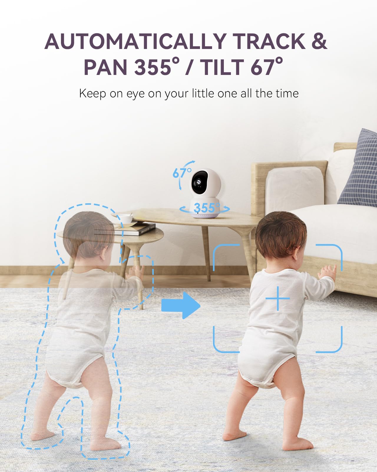 Comfyer BM02 Kamera Inteligentna dla Niemowląt z 2K, 5" Wyświetlaczem HD, Kamera Wideo dla Niemowląt z Wi-Fi, Noktowizor IR, Automatyczne Śledzenie, Wyświetlacz Temperatury, Wykrywanie Ruchu/Dźwięku