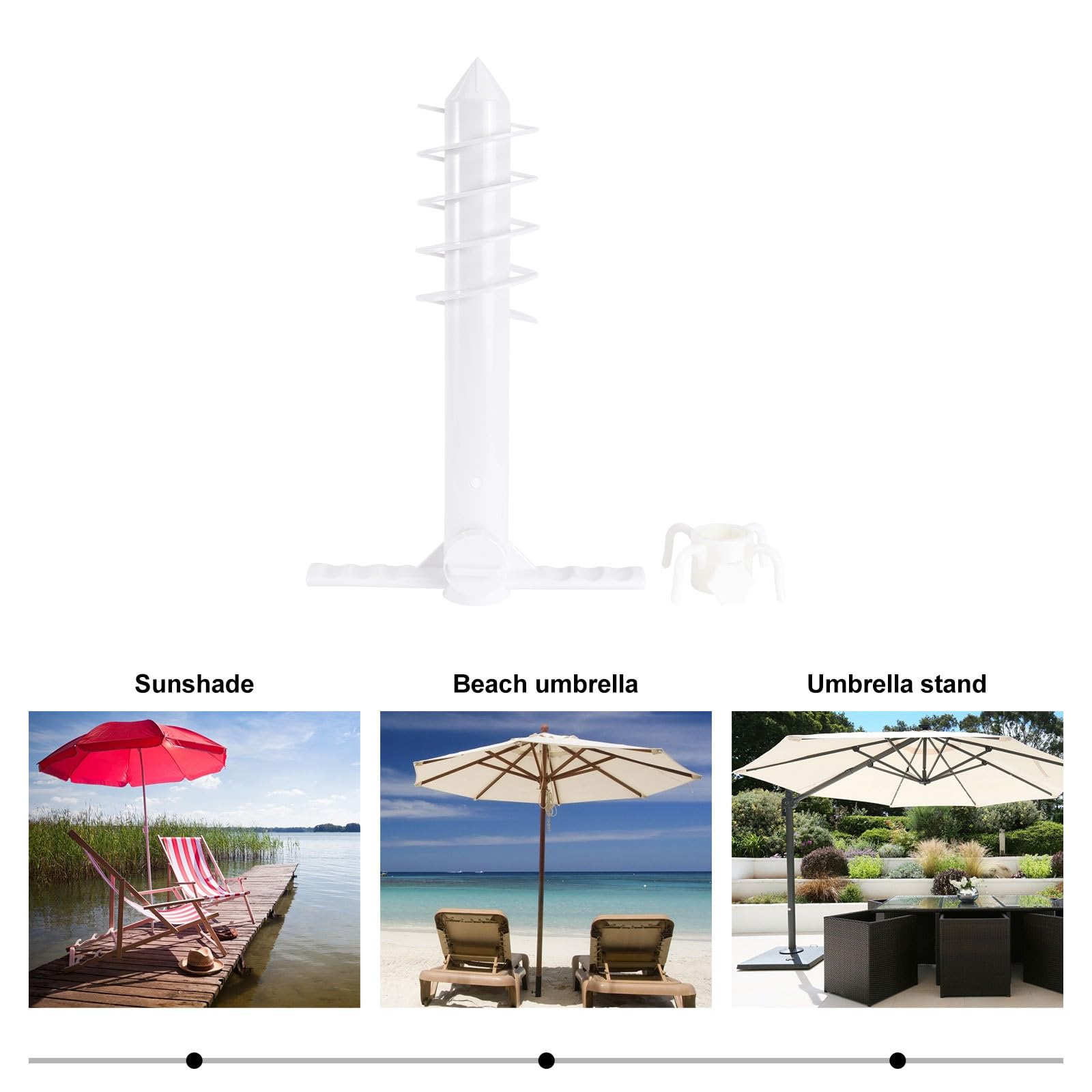 Juego de 2 anclajes portátiles para sombrilla de playa, ABS, color blanco, estacas de 4 puntas, 80 x 4,8 mm, para una fijación segura en suelo de arena y jardín, accesorio esencial para exteriores