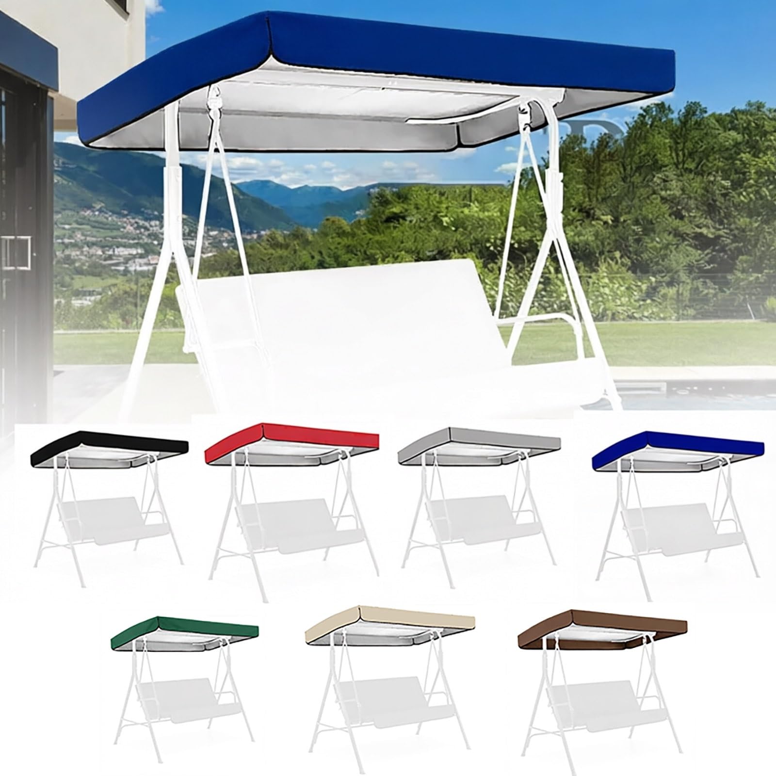 Xxbbyubo 56" Swing Replacement Canopy Top Cover, 64" Patio Sun Shade Swing Canopy, 77" Garden Hammock Universal Top Cover, Waterproof Awning 75" 84"(Blue,77"x49")