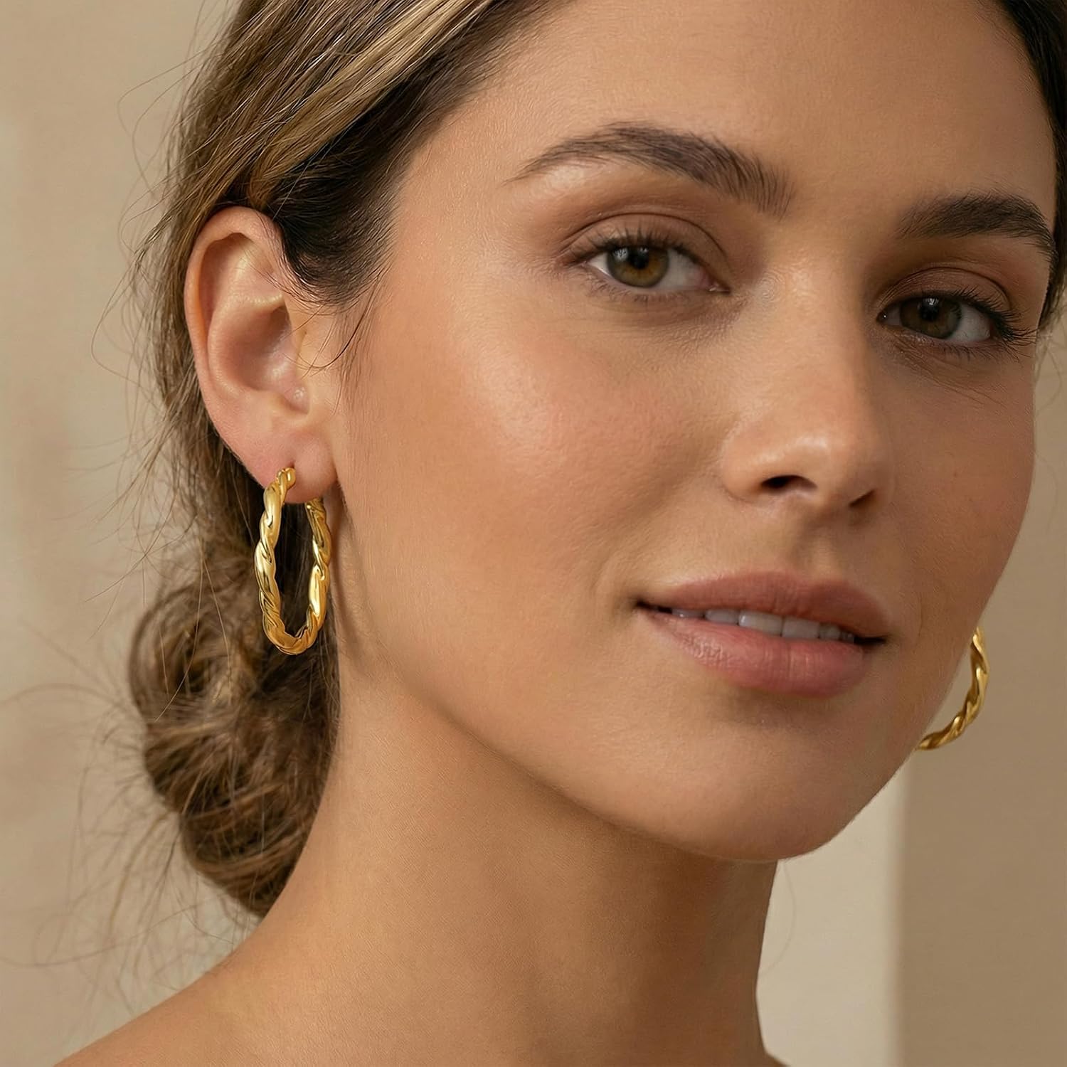 OJK 14K Gold Hoop Earrings for Women Large 14K Gold Radiant Cubic Zirconia Thick Hoops Earrings Mothers Day Gifts for Mom Wife 30MM
