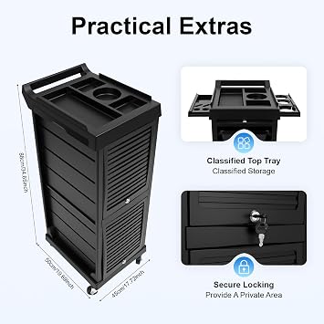 Salon Trolley | Salon T-Rolley Cart with Wheels | Hair C-Art Organizer for Extra Storage | Hairdresser Storage Station Hairstylist Trolley | Beauty Cart | Tattoo Tray cart | 6 Drawers & Dryer Holder