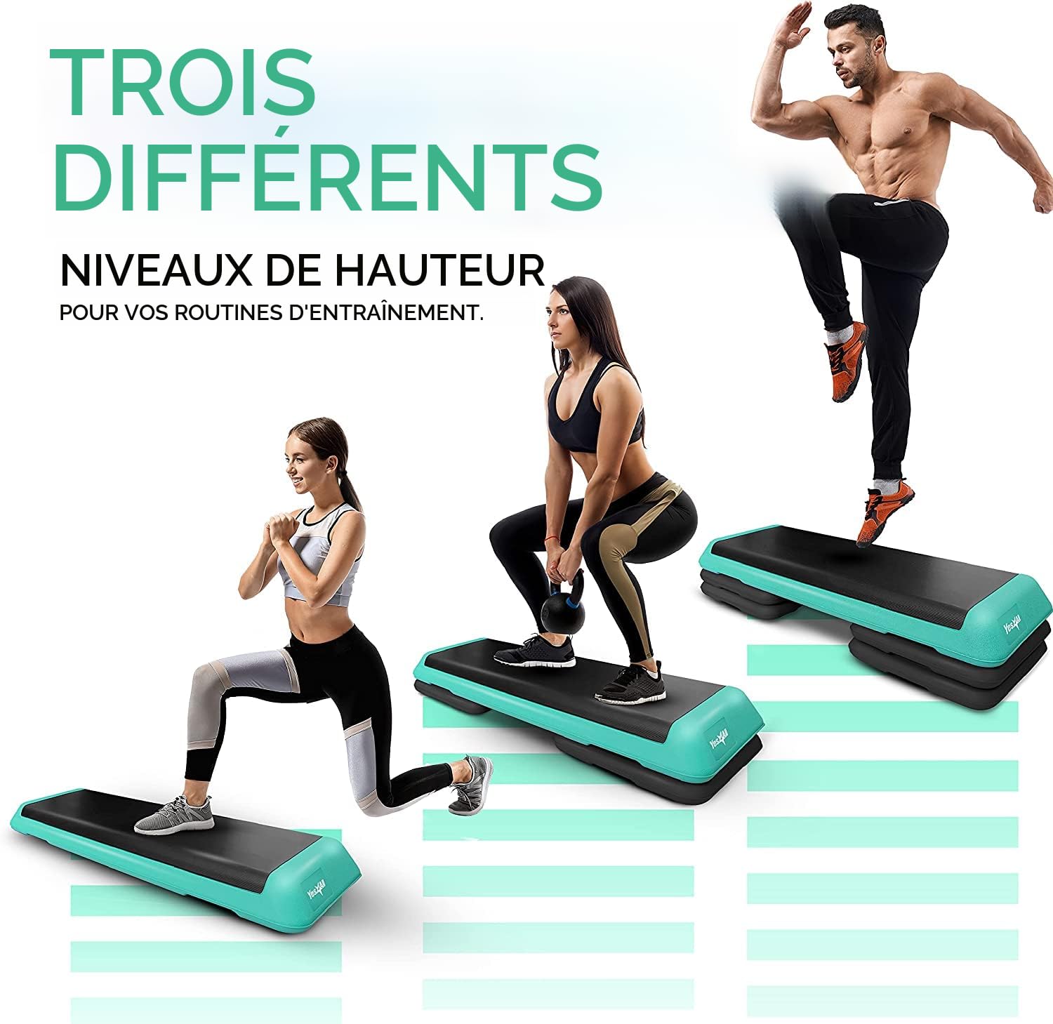 Plateforme Step Aérobie Yes4all Avec 2 élévateurs - Gris Cool - Réglable En Hauteur