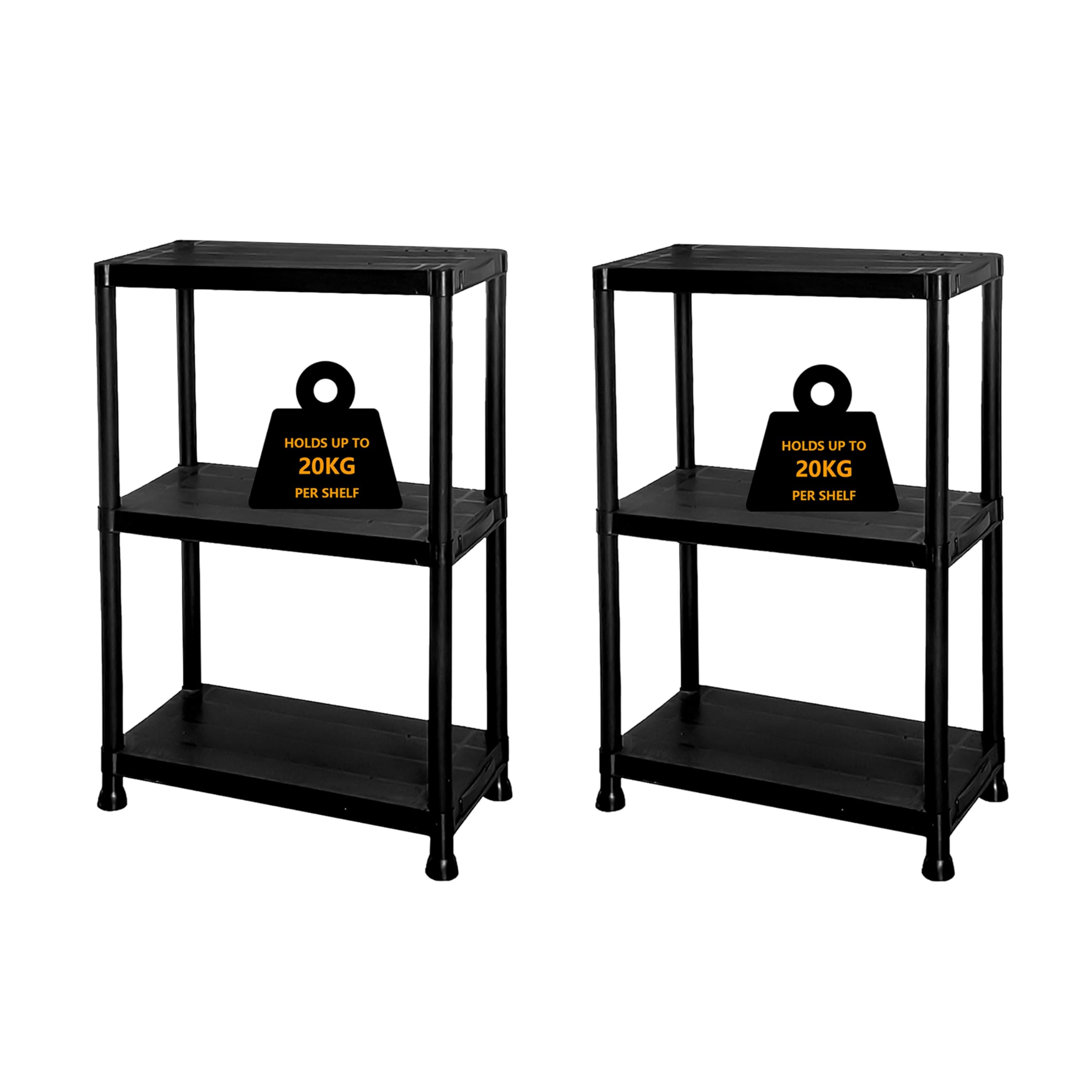 Crystals Plastic Shelving Unit 3/4/5 Tier Pack of 1/2/3 | Durable Heavy-Duty Storage Shelves for Garage, Workshop, Shed, Office | Adjustable Plastic Racking (2, 3 Tier Racking Shelve)