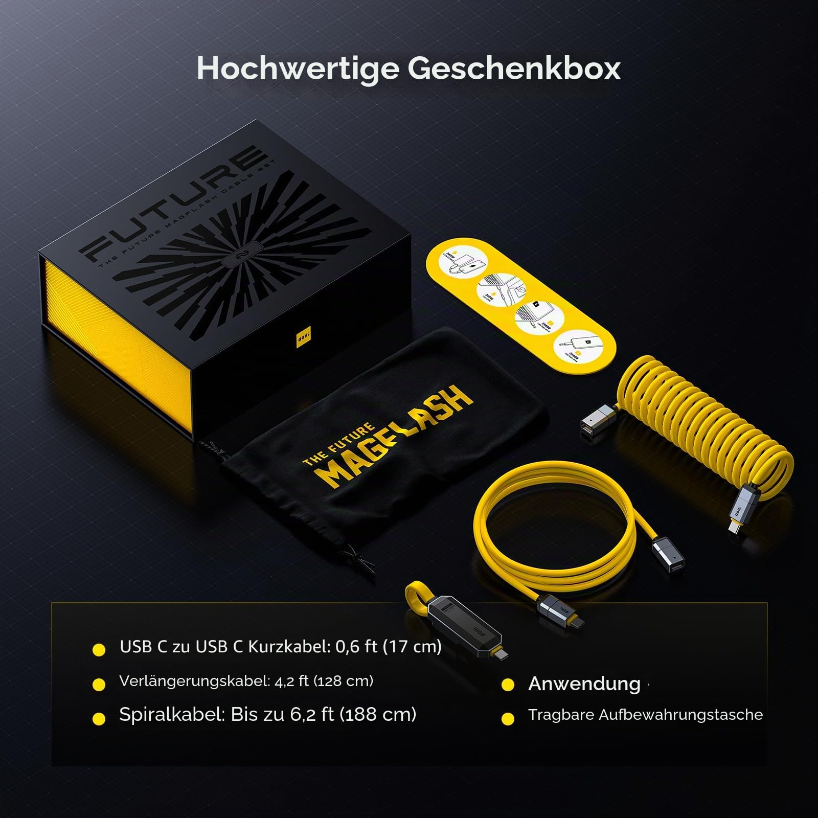 AOHI 240W PD3.1 Kabel, 3.3m USB C Schnellladekabel Ladekabel Kompatibel mit MacBook, SSD, Dock, Goldgelb