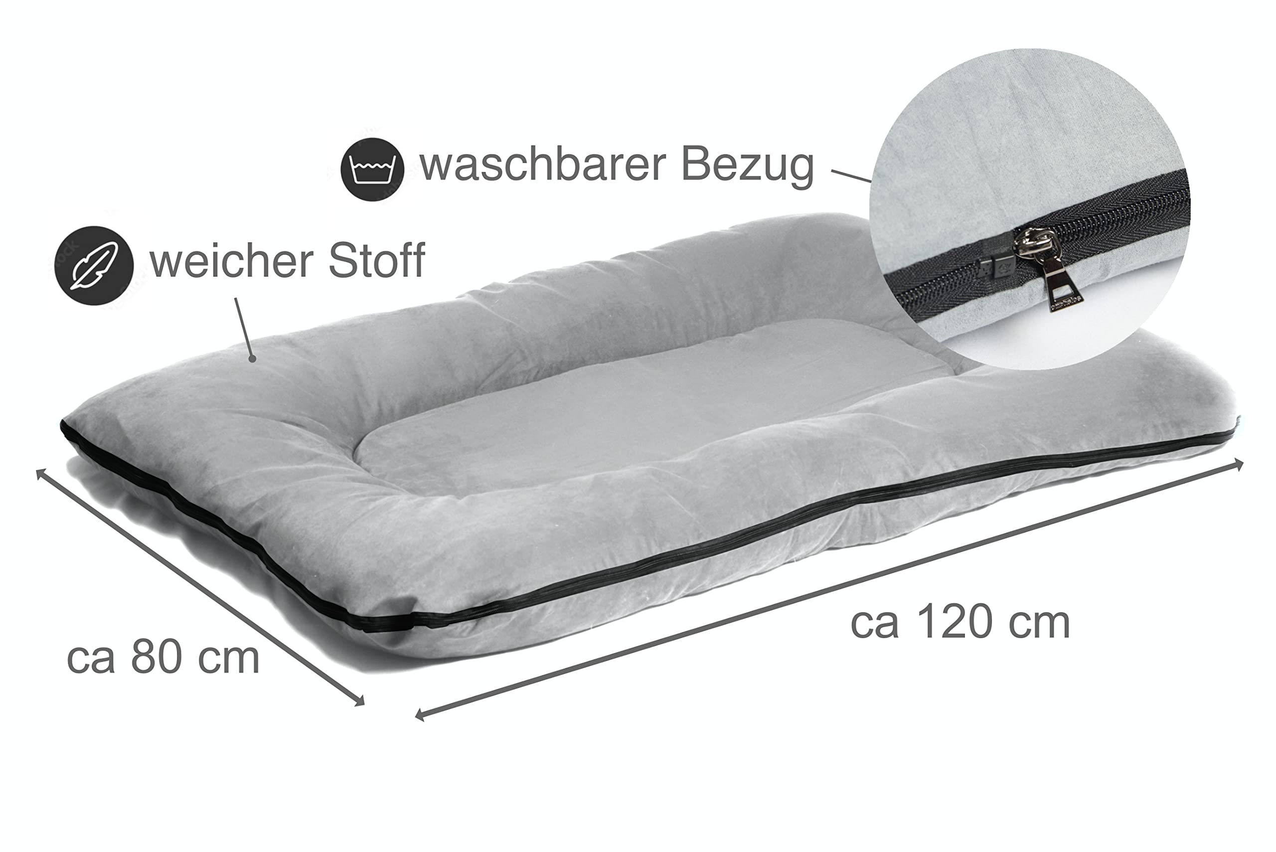 Hundebett XXL für große Hunde, 120x80 cm, Abwaschbar, Grau | XXL Hundebett mit großzügiger Liegefläche 120 × 80 cm – ideal für große Hunde.