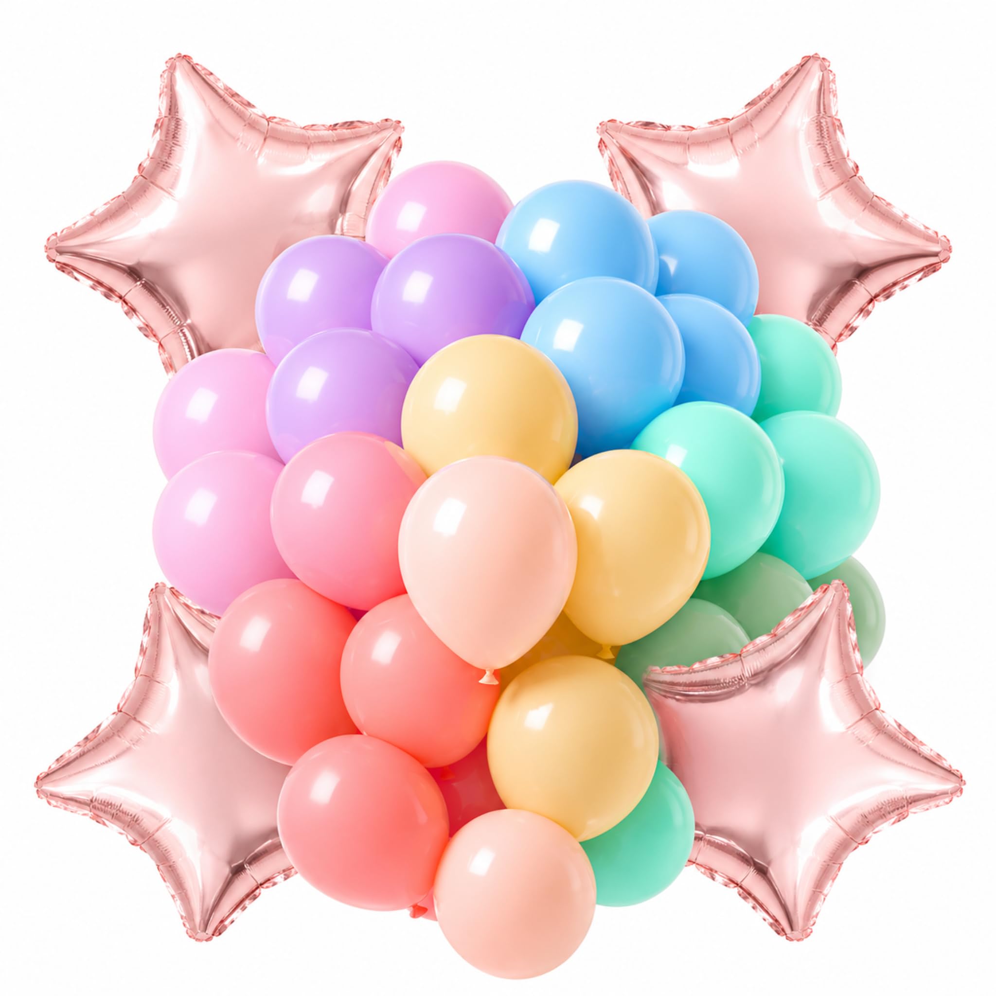 Pastel Pink Purple Blue Yellow Mint Green Peach Coral Rose Gold Star Balloons - 200-Piece Set for Valentine's Day Birthday Wedding Shower Party Decorations Arch Rainbow Themes