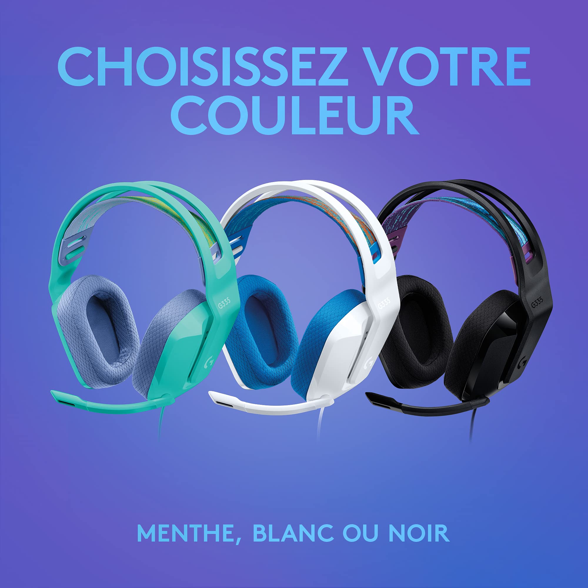 Logitech G G335 Casque Gamer Filaire, avec Micro, Prise Audio 3,5 mm, Ecouteurs Mousse à Mémoire de Forme, Léger, Compatible avec PC, PlayStation, Xbox, Nintendo Switch & Switch 2 - Noir