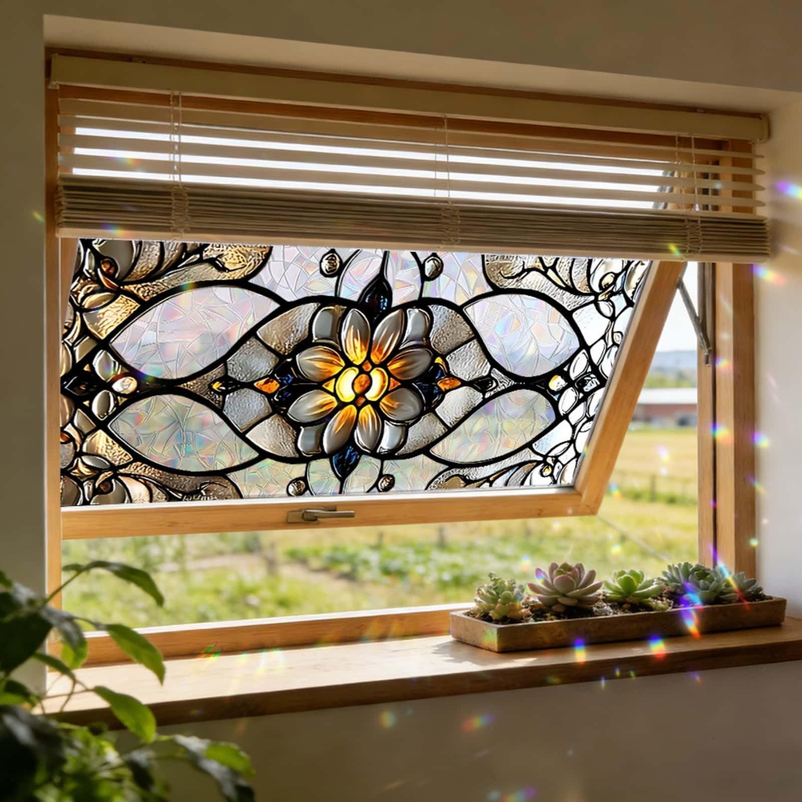 Window Film Privacy 43x100cm Golden White Privacy Film for Glass Windows Office Kitchen Living Room Bathroom Opaque Reusable Window Stickers for Glass
