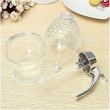 Honey Dispenser, Syrup Dispenser, Beautiful Honeycomb Honey jar, Honey jar with Stand