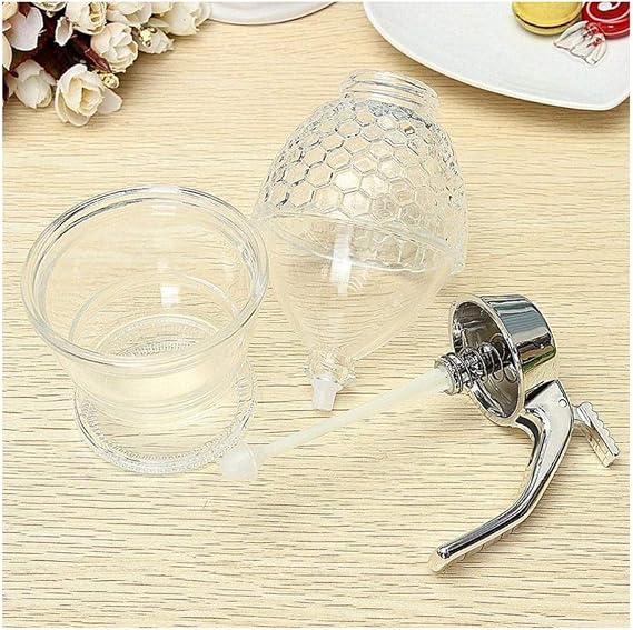 Honey Dispenser, Syrup Dispenser, Beautiful Honeycomb Honey jar, Honey jar with Stand