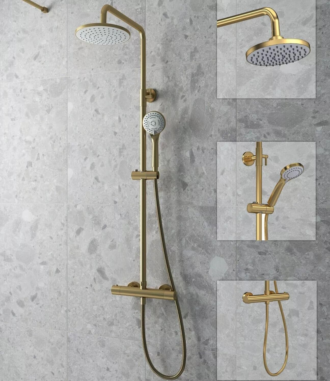 Dual Head Brushed Brass Thermostatic Shower | Brushed Brass | Thermostatic Shower | Dual Function |