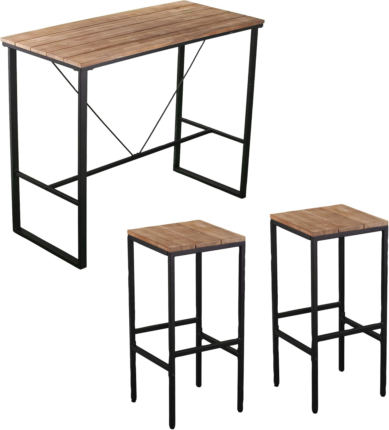 SEI Outdoor Patio Furniture - Venallo Indoor/Outdoor Pub Table with 2 Bar Stools - Transitional Design, Natural Solid Wood - Ideal for Dining Room, Kitchen (OD10830)