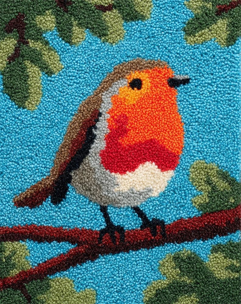 FWRTYCB Latch Hook Rug Kits,Robin on a Tree Branch