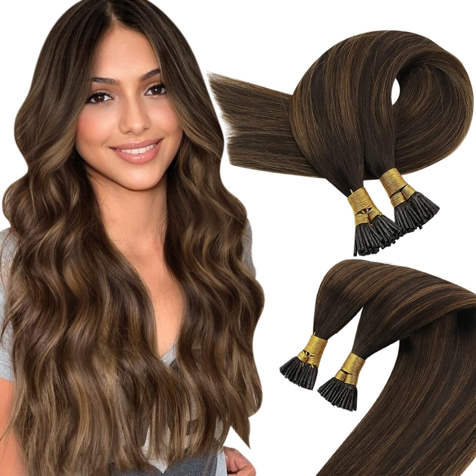 Amazon.com : Sunny I Tip Hair Extensions Brown Balayage 100Strands Cold  Fusion I Tip Human Hair Extensions Darkest Brown Balayage Medium Brown  Invisible Remy Human Hair Extensions I Tips 50G/Pack 14Inch :