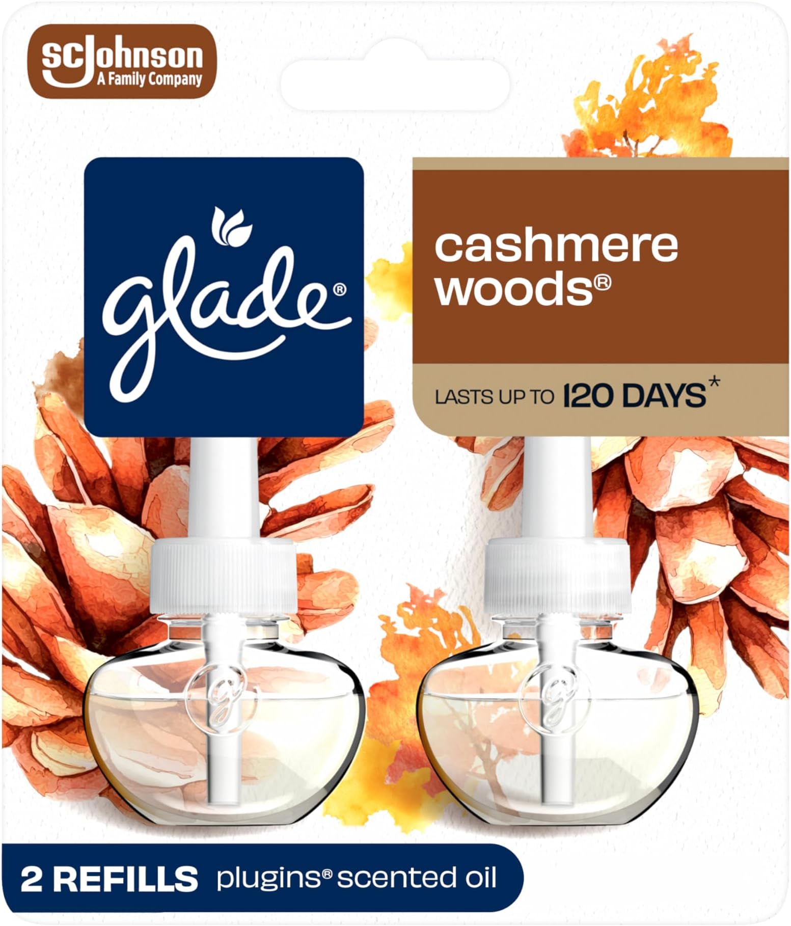 PlugIns Refills Air Freshener, Scented and Essential Oils for Home and Bathroom, Cashmere Woods, 1.34 Fl Oz, 2 Count