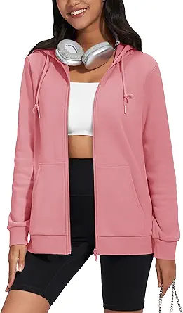 TACVASEN Women's Zip Up Hoodies Lightweight French Terry Full-Zip Hooded Sweatshirt With Pockets