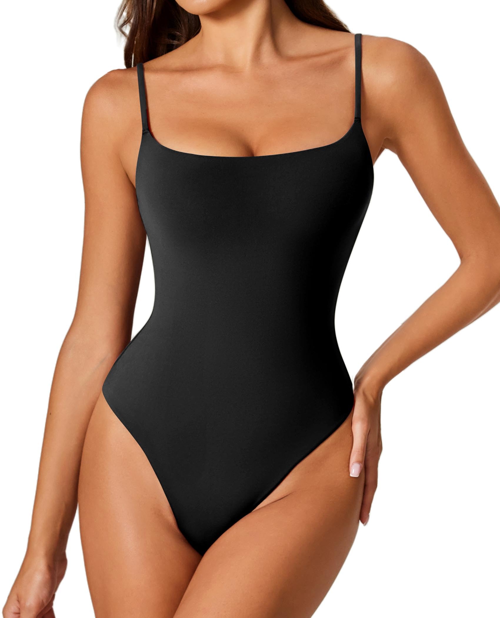 Tank Top Bodysuit for Women Square Neck Double Lined Body Suits One Piece Thong Basic Summer Cami Tops