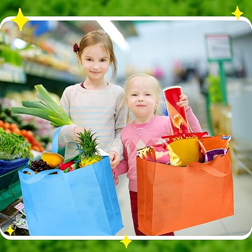 Miniatura 7 de Silkfly 100 bolsas de compras a granel con asas plegables grandes reutilizables bolsas de compras de comestibles bolsas de regalo para fiestas, Rojo