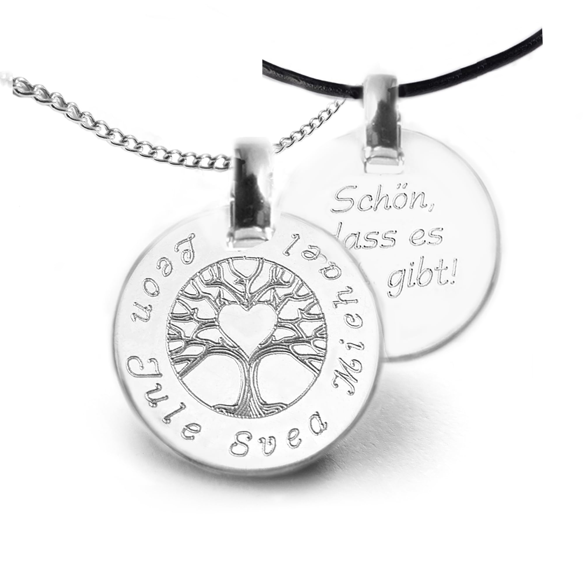 Personalisierte Lebensbaum Kette, 925 Silber, Gravur Kindernamen