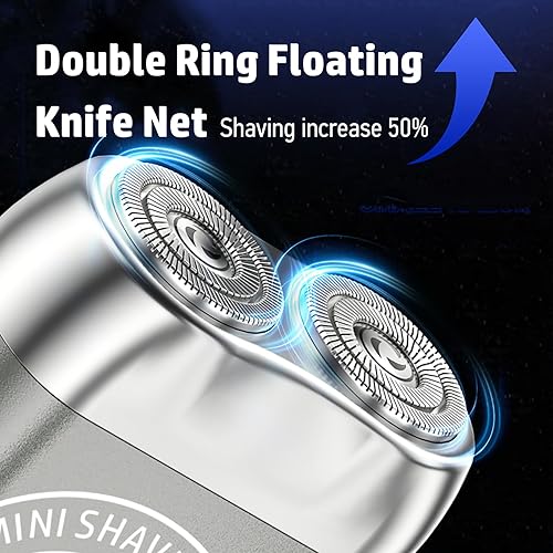 Miniatura 3 de Mini afeitadora eléctrica, afeitadora eléctrica de doble cabezal de bolsillo, recortadora de barba portátil de viaje para hombres, mini maquinilla