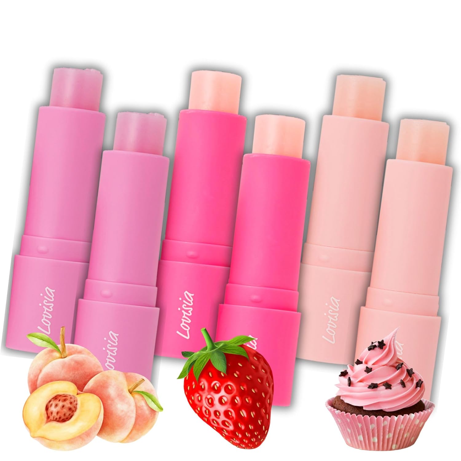 Kirby Cute Lip Balm for Girls, Small Lip Balm for Women with Camellia, Jojoba Oil& Vitamin E, Shea Butter Lip Balm Set & Lip Moisturizer for Dry Lips from Japan, Strawberry+Peach+Cake, 6EA