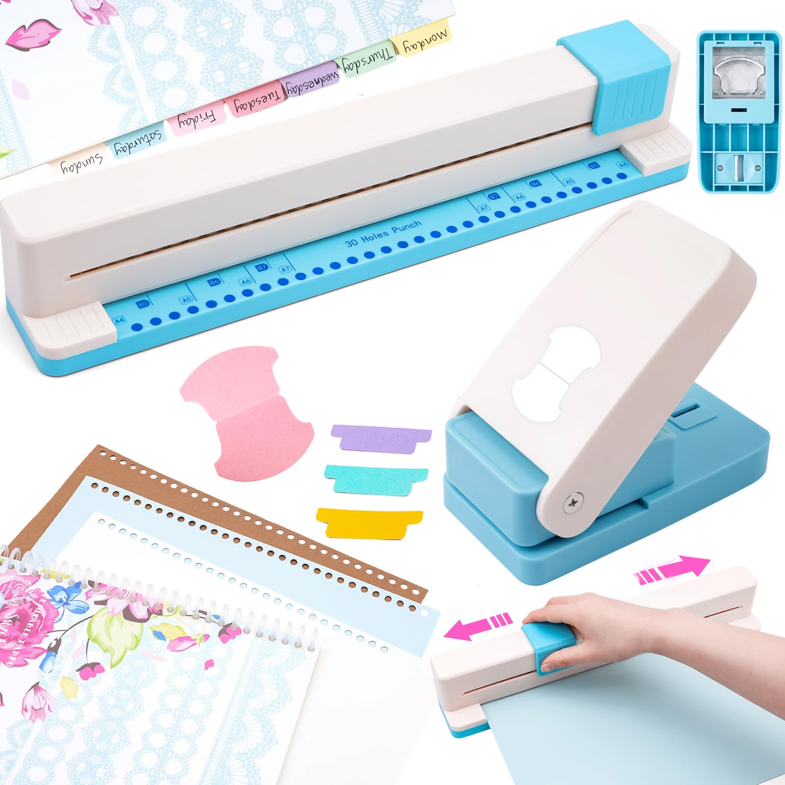 CYFUN DESIGN Whale Tail Tab Punch & 30 Hole Punch Set per riviste A5 A6