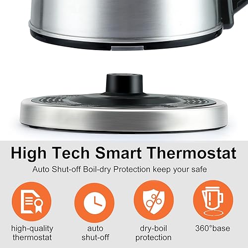 Miniatura 4 de WOOLALA Hervidor de agua eléctrico de 2.0 L, caldera y calentador de agua de gran volumen, calentador de agua caliente de acero inoxidable de