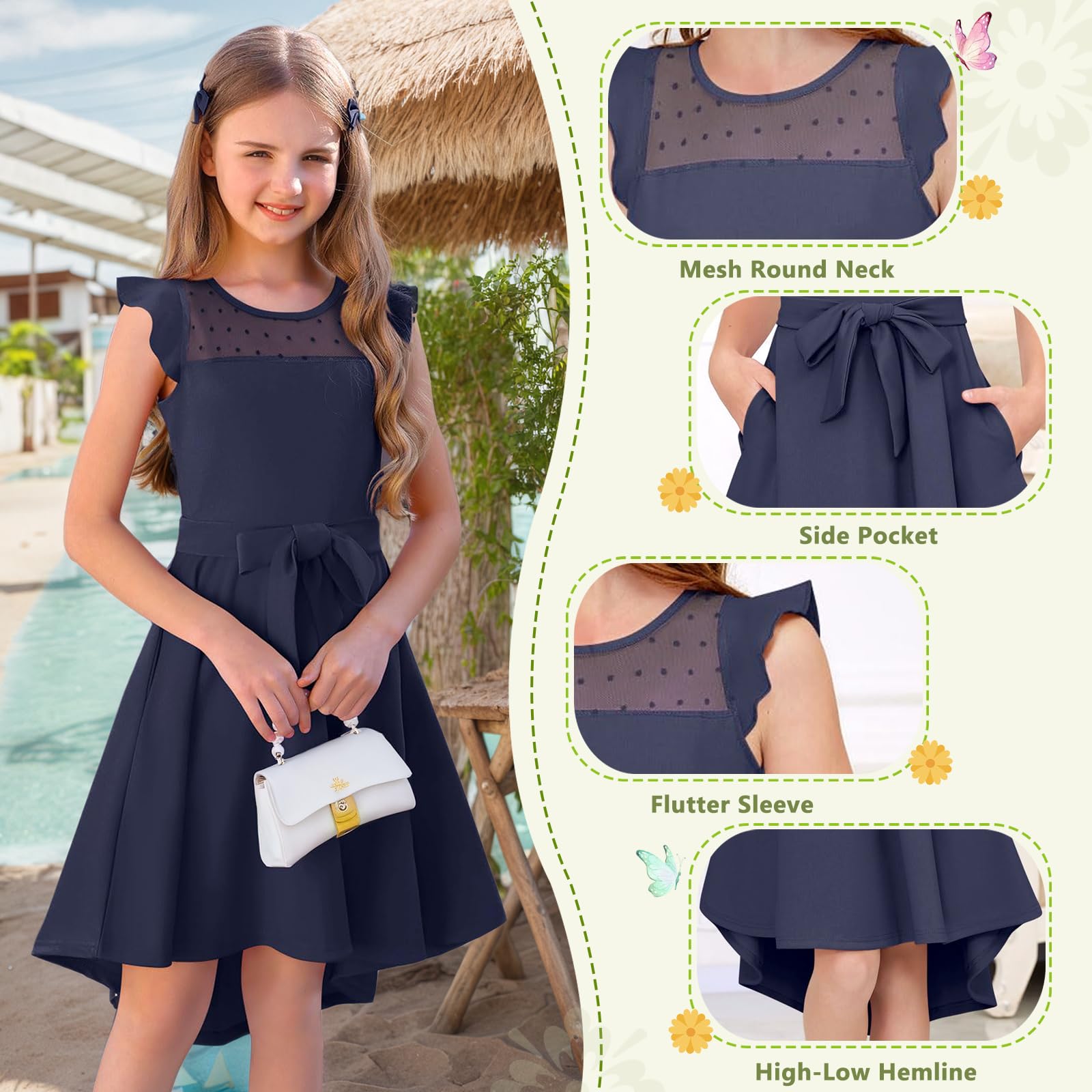 Vestidos de Verano para Niñas Elegantes Sin Mangas Cuello Redondo 6-15 Años