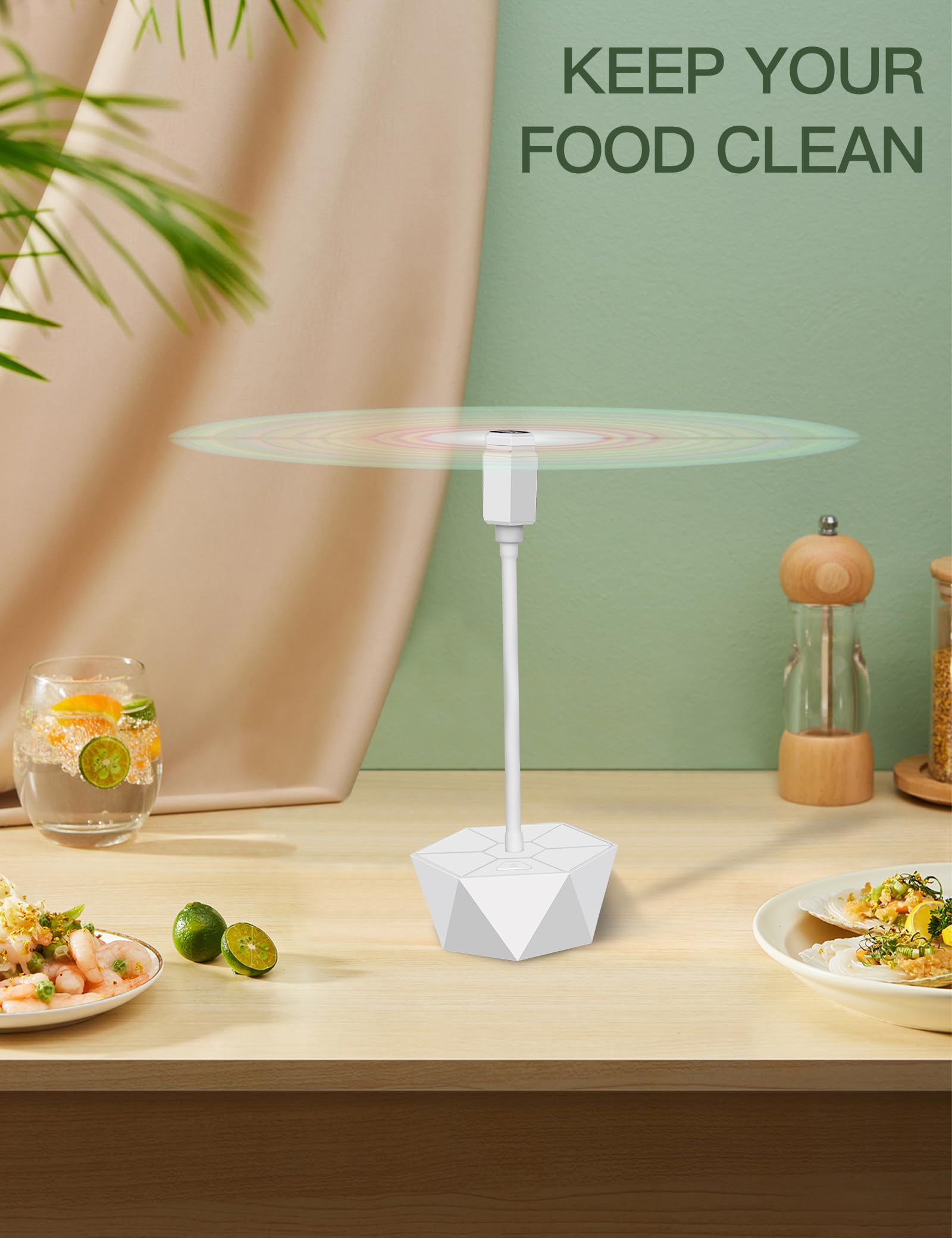 Fly Repellent Fans for Tables, Portable, Soundless, Holographic Blades, for Picnic, Party, Restaurant, Kitchen, BBQ (Standard, White)