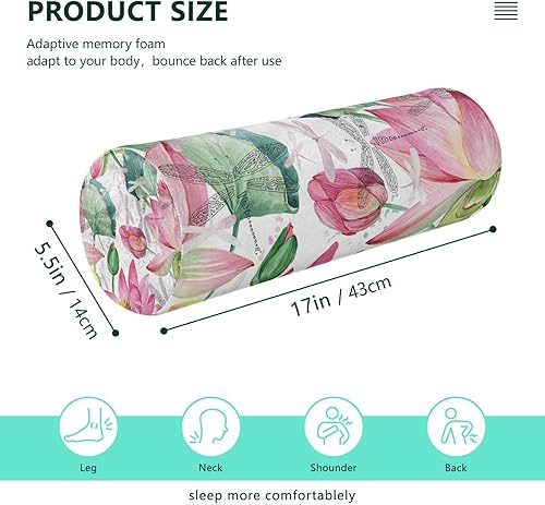 Miniatura 3 de Pink Lotus Flowers - Almohada cervical para el cuello, almohada de espuma viscoelástica, almohada redonda cilíndrica, almohadas cervicales para