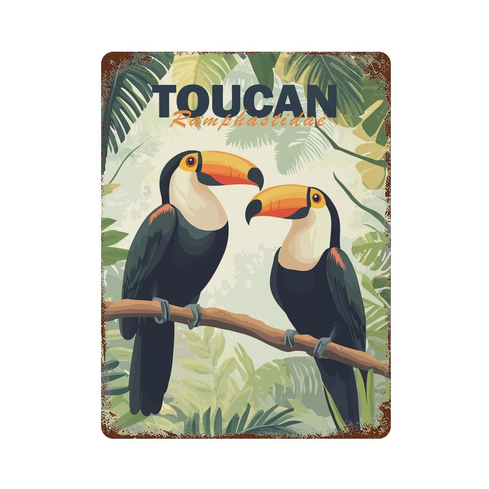 Garage Style Toucan Illustration Vintage Rust Metal Sign 15.7"x11.8", Retro Wall Decor for Bar And Workshop